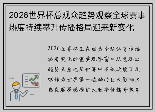 2026世界杯总观众趋势观察全球赛事热度持续攀升传播格局迎来新变化